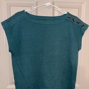 LOFT Teal Button-Accent Blouse